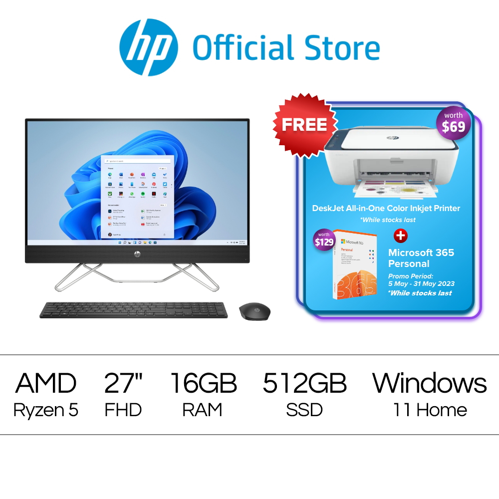 27-cb0000d All-in-One PC - AMD Ryzen 5 5500U - AMD Radeon Graphics - 16GM RAM - 512 SSD - Windows 11 - 1 Year Onsite Warranty