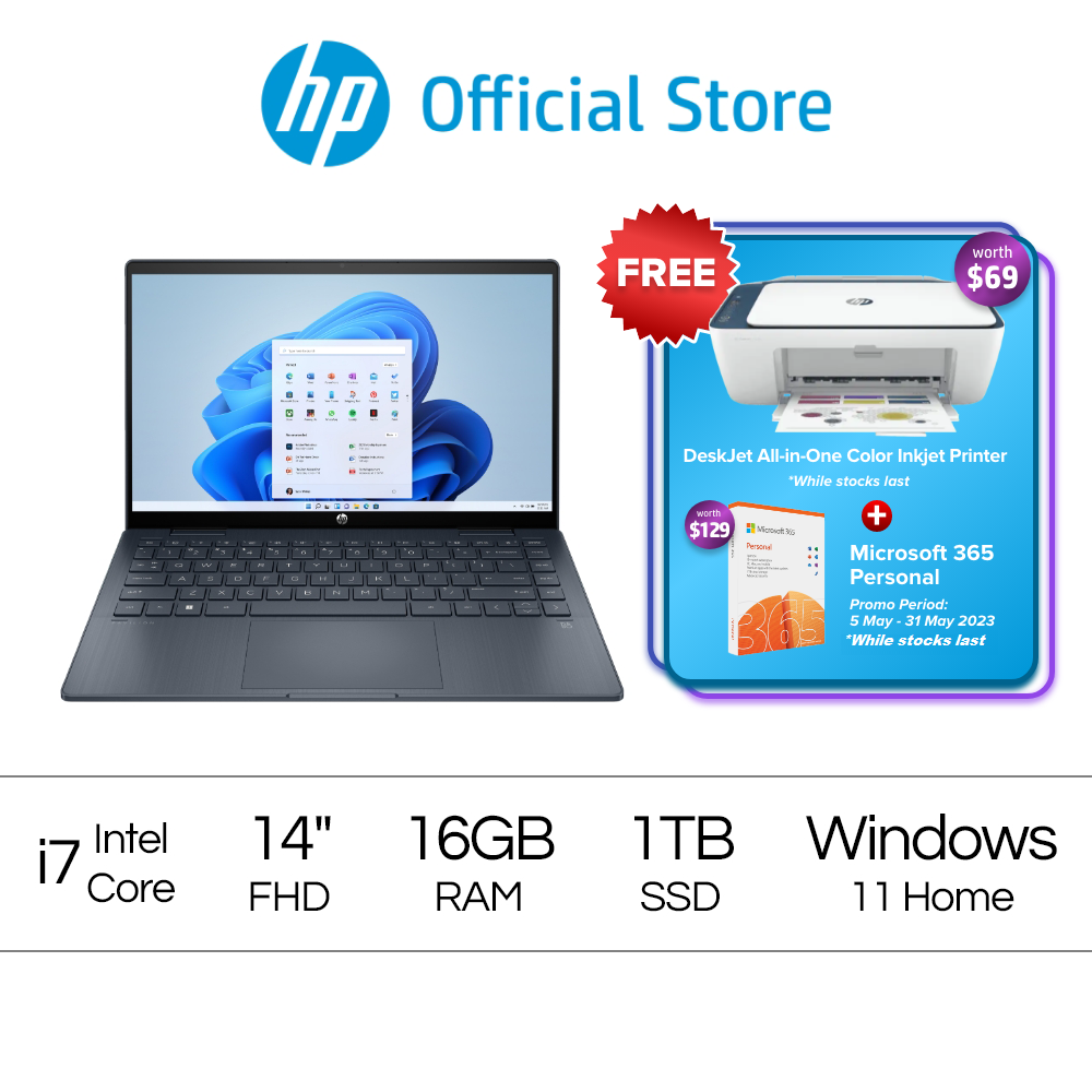 Pav x360 Laptop 14-ek1012TU - 13th Gen Intel Core i7 - 16 GB RAM - 1TB SSD - 14 - FHD - Windows 11 - Intel® UHD Graphics - McAfee LiveSafe